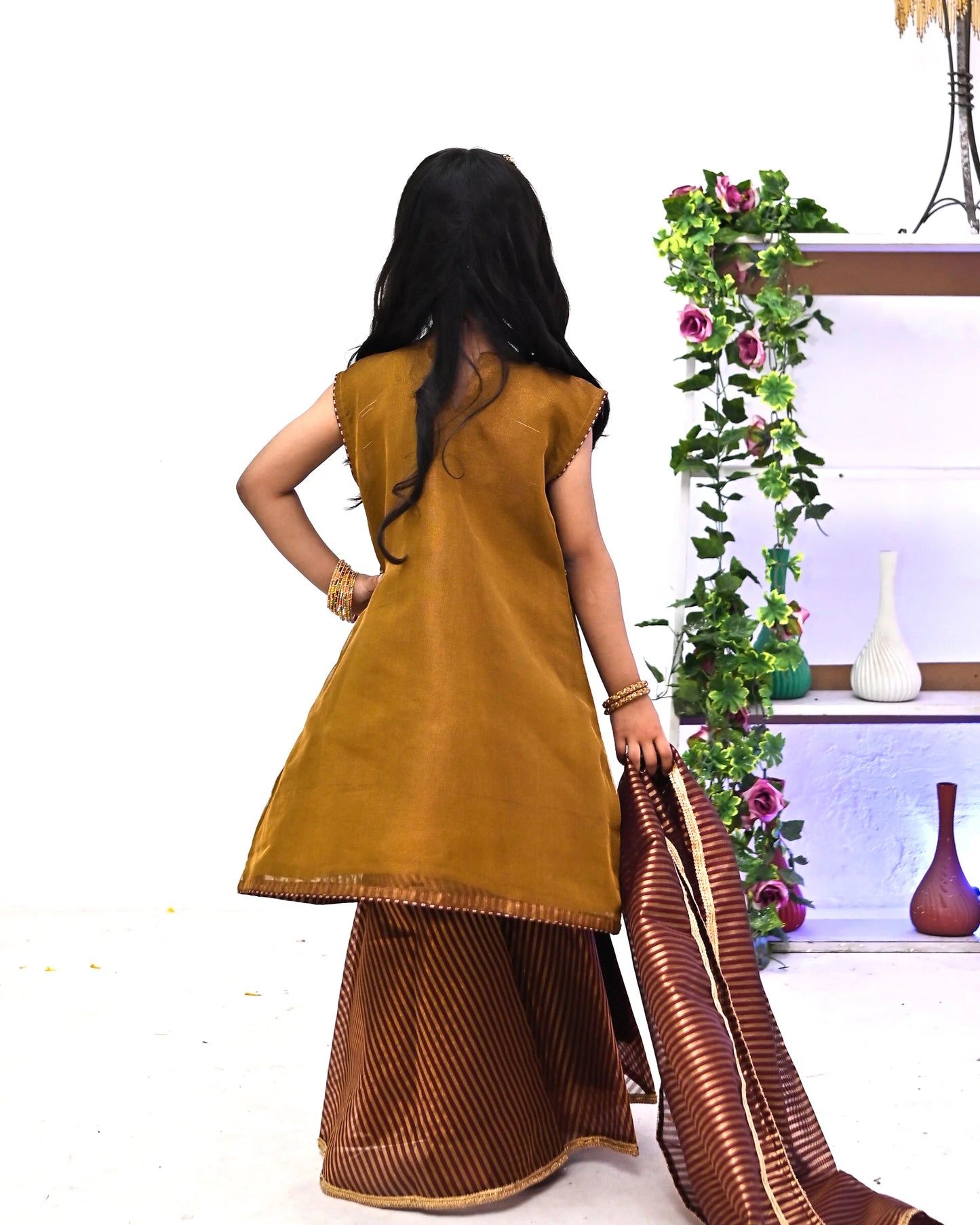 HH-761-Charming Brown Floral Embellished Dress – Elegant Traditional Wear