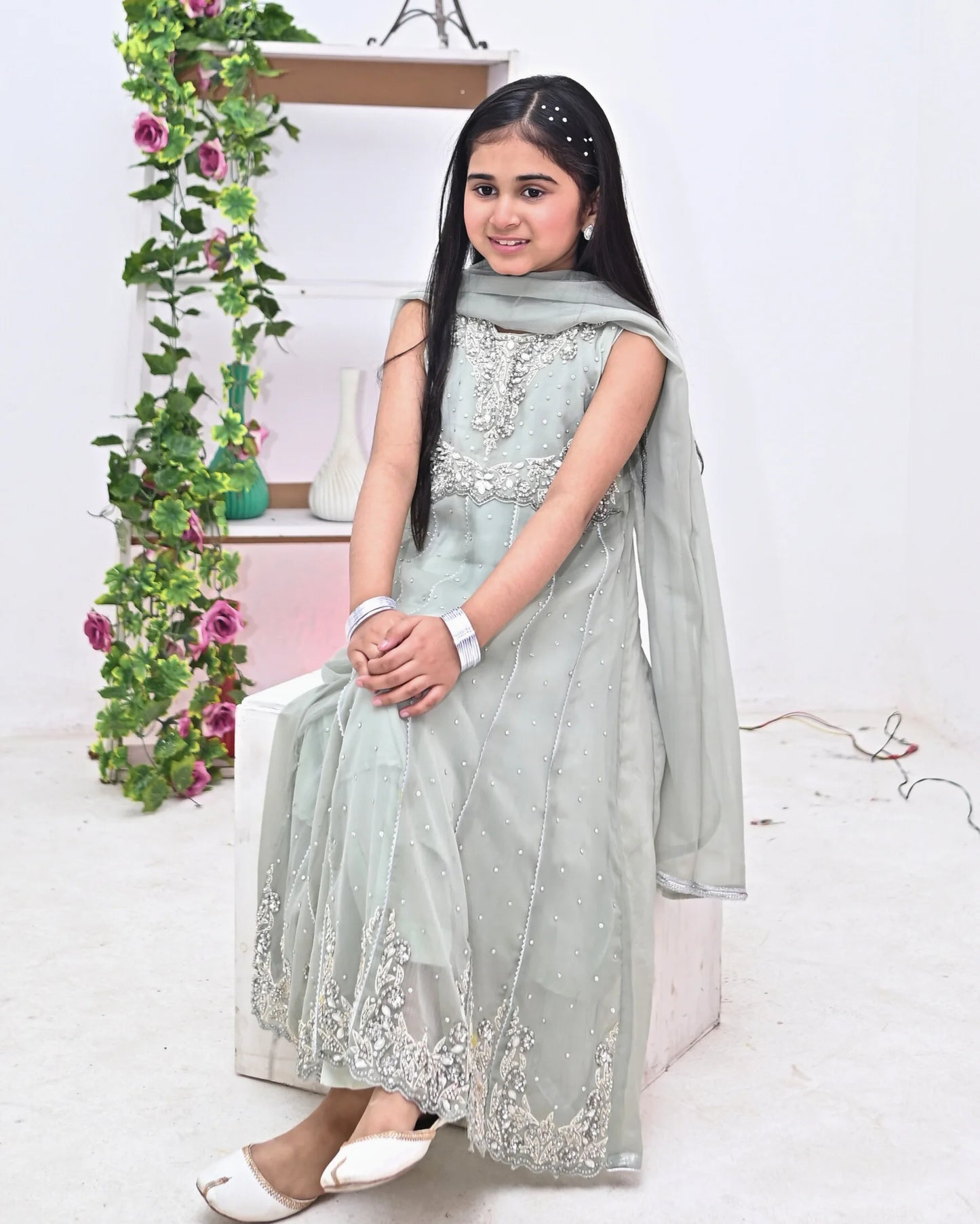 HH-828-Mint Green Embellished Dress – Sparkling Traditional Wear