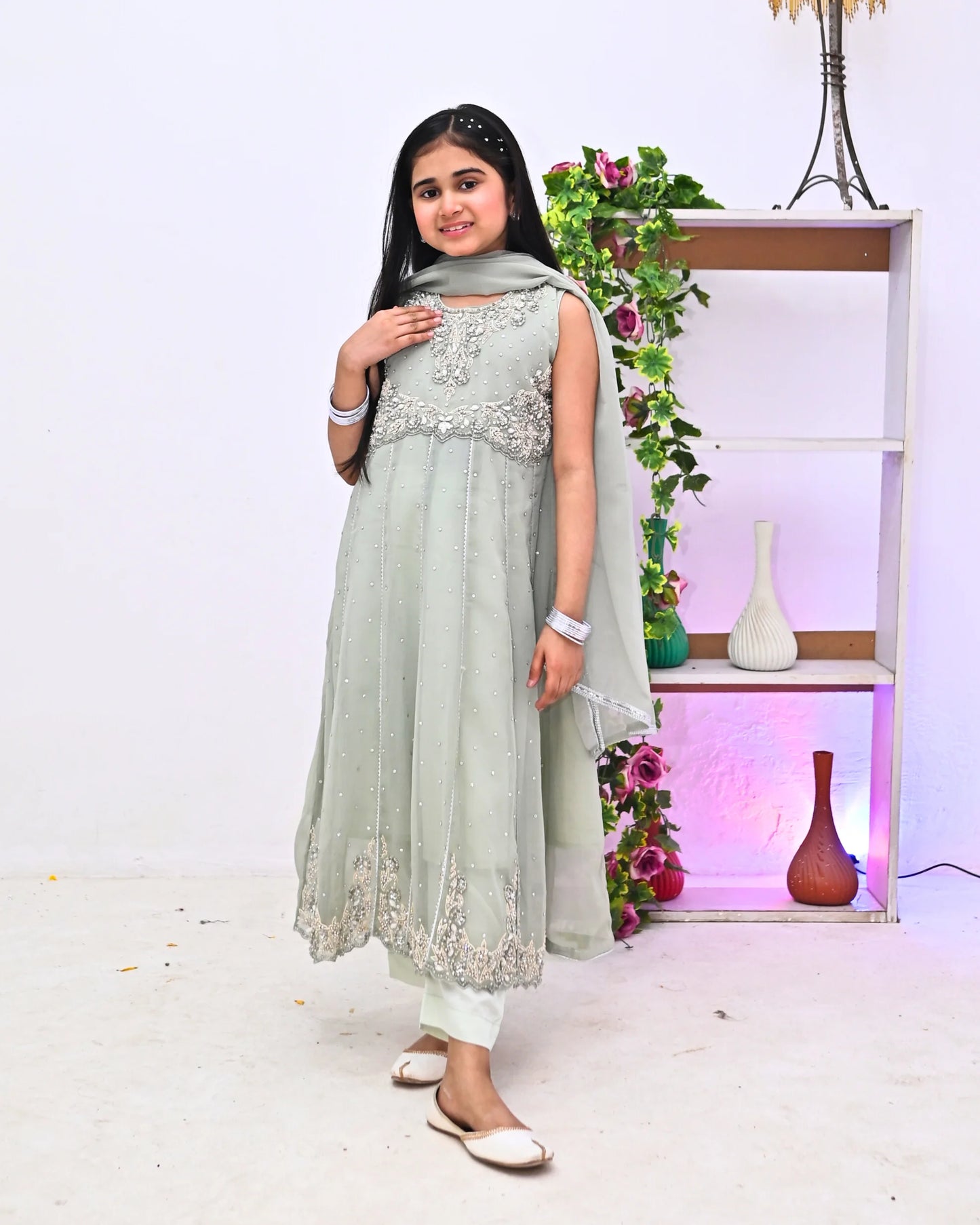 HH-828-Mint Green Embellished Dress – Sparkling Traditional Wear