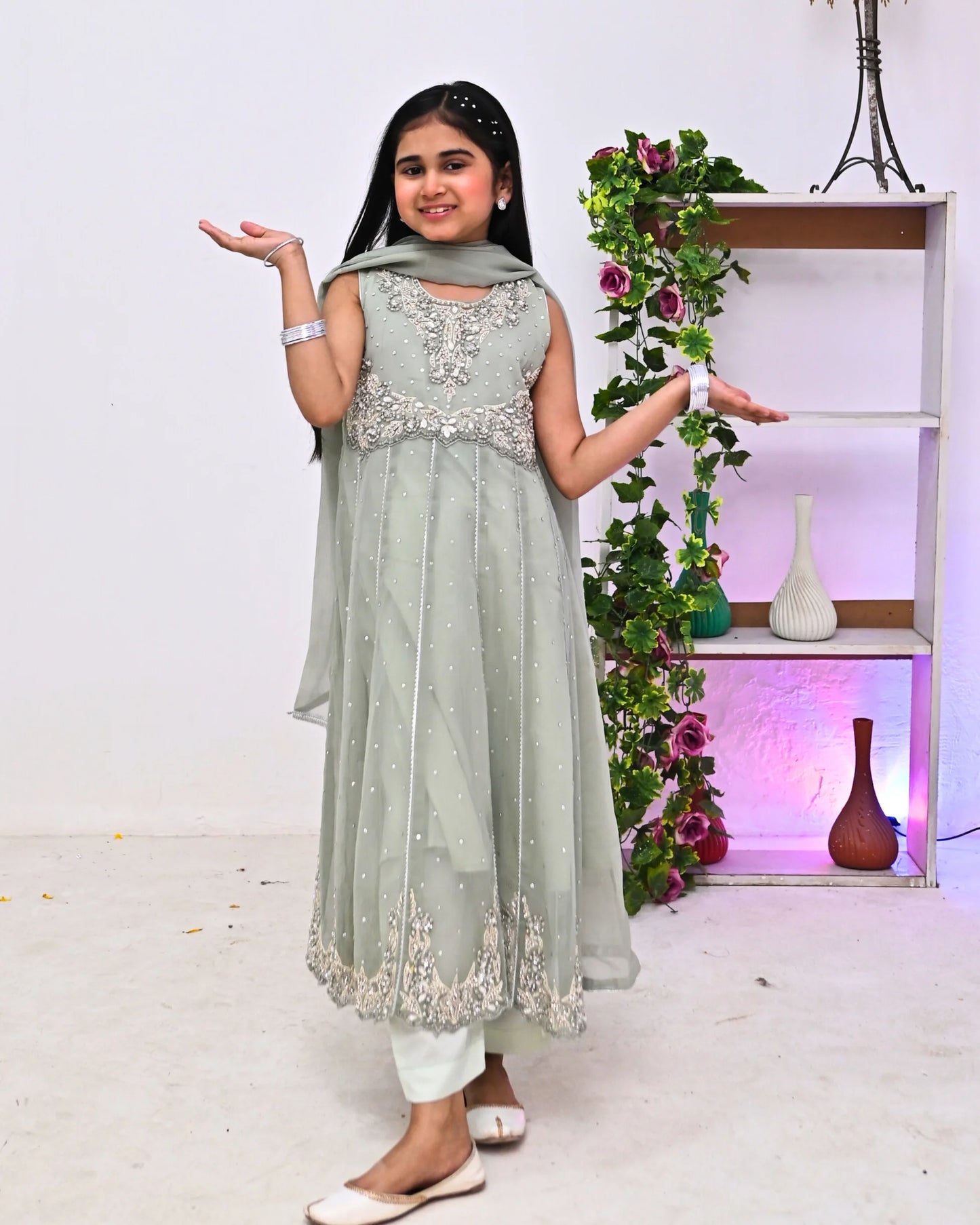 HH-828-Mint Green Embellished Dress – Sparkling Traditional Wear